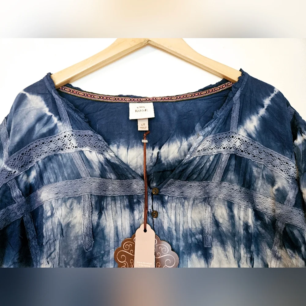 knox Rose Dye Blue Top 4X NWT Blouse - Picture 4 of 9